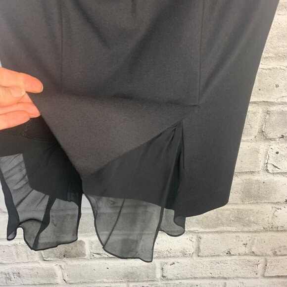 L.A.M.B. Y2K Black Wool Crisscross Waist Ruffle Stretch Wiggle Pencil Skirt - Picture 7 of 15